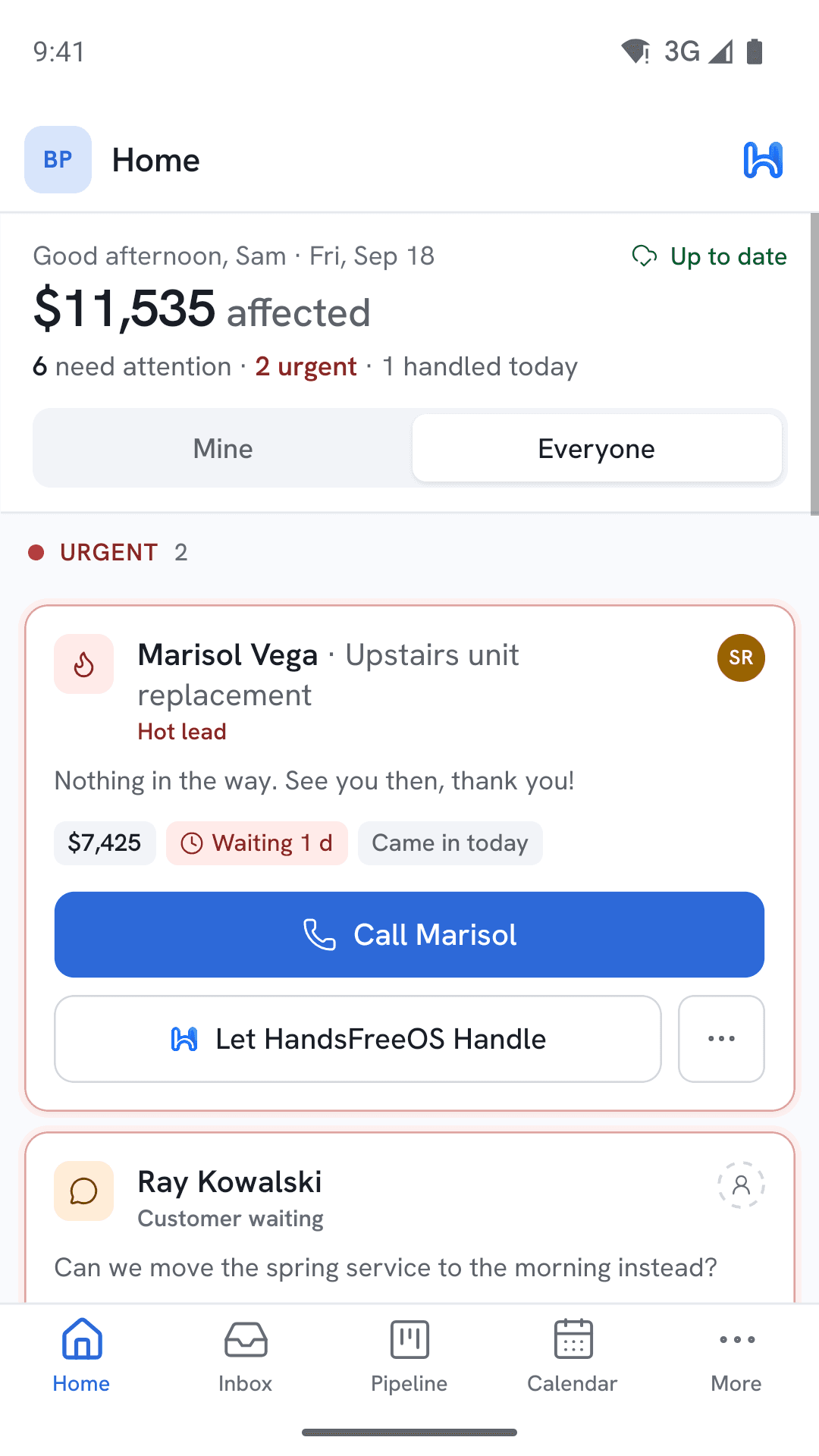 The app showing what needs attention, money first.